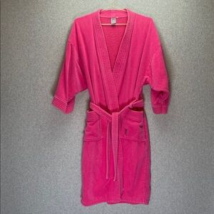 Yves Saint Laurent Vintage Terry Cloth Embroidered Bath Robe Pink